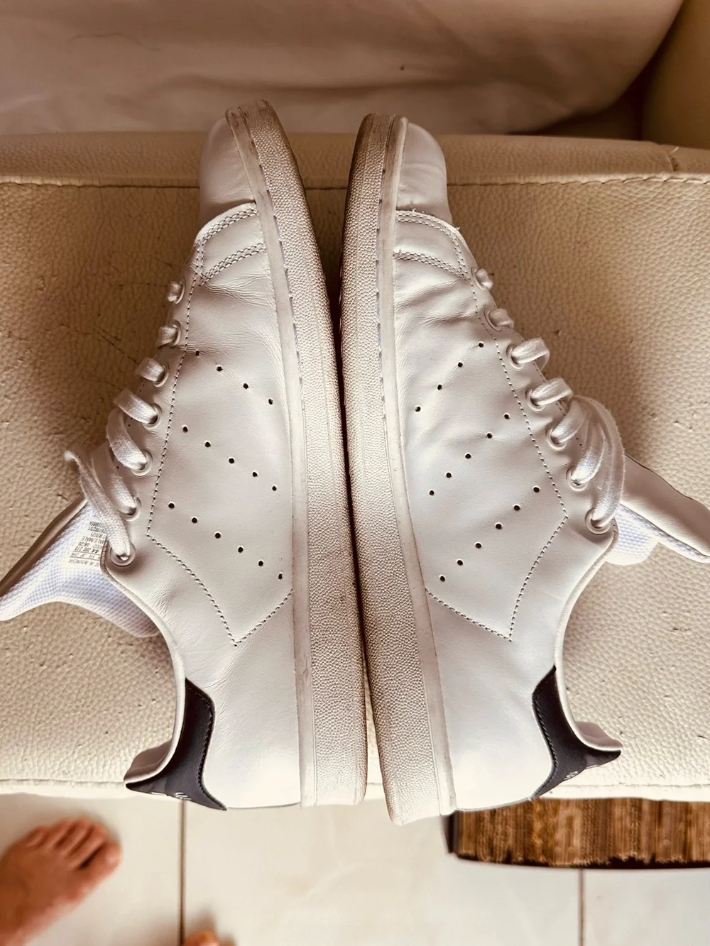 Adidas Stan Smith White/Navy blue, Leather Low-Top Sneakers
